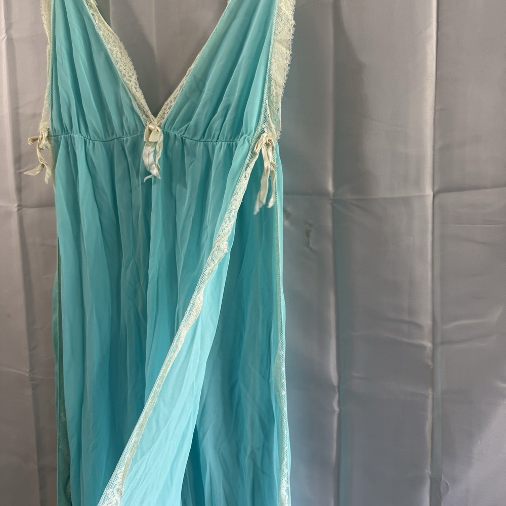 Vintage Hollywood Bombshell Halter Nightgown Sexy S Side Lace Tie Lingerie 60s *